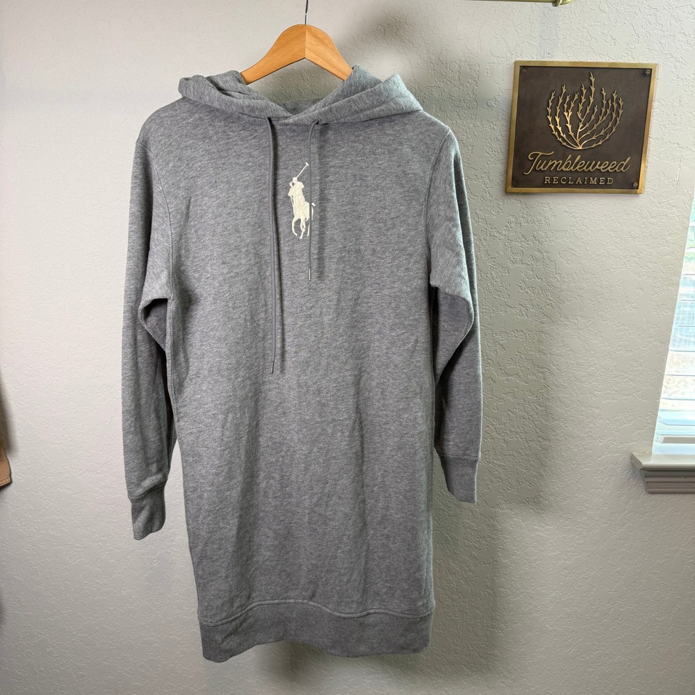 Polo Ralph Lauren Women Gray Big Pony Fleece Hoodie Dress XS
